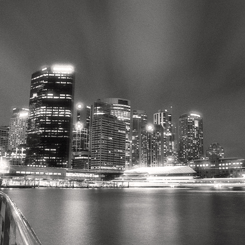 black and white sydney australia skyline