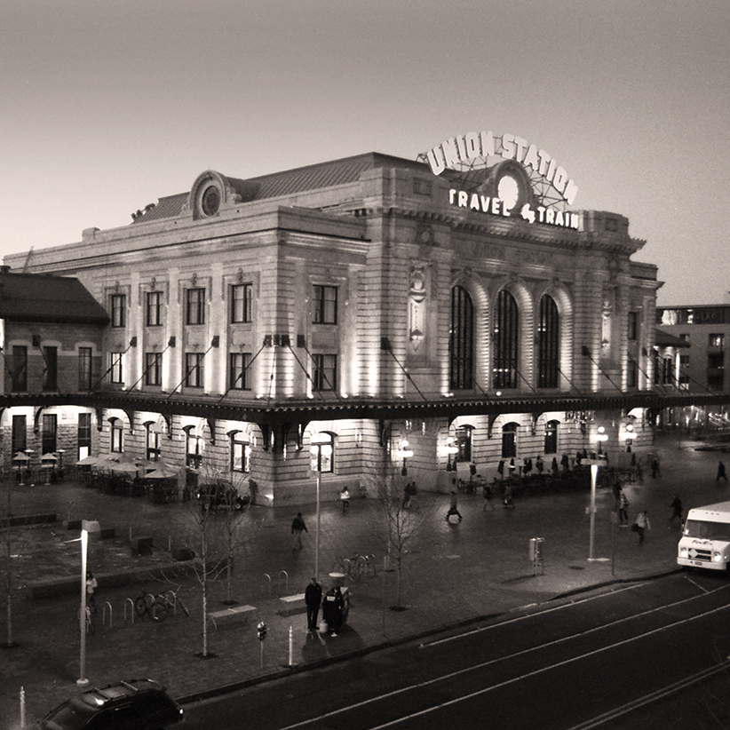 black and white union station denver