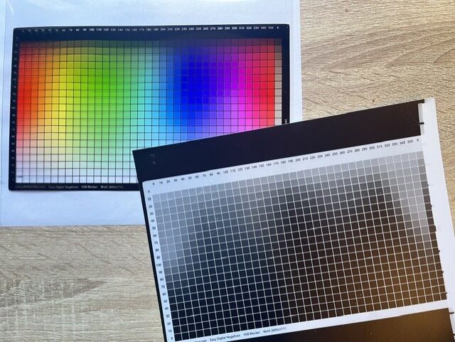 None of the colors on the EDN target file blocked white light from the enlarger, except black